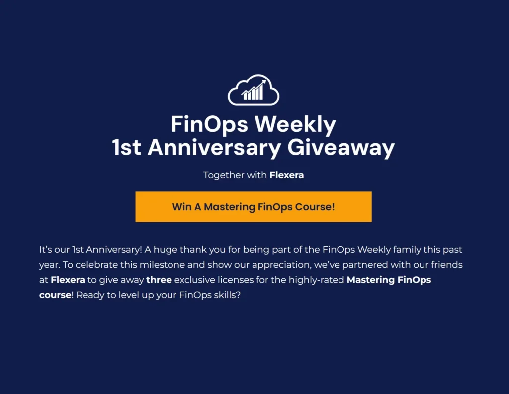 FInOps Weekly anniversary giveaway example