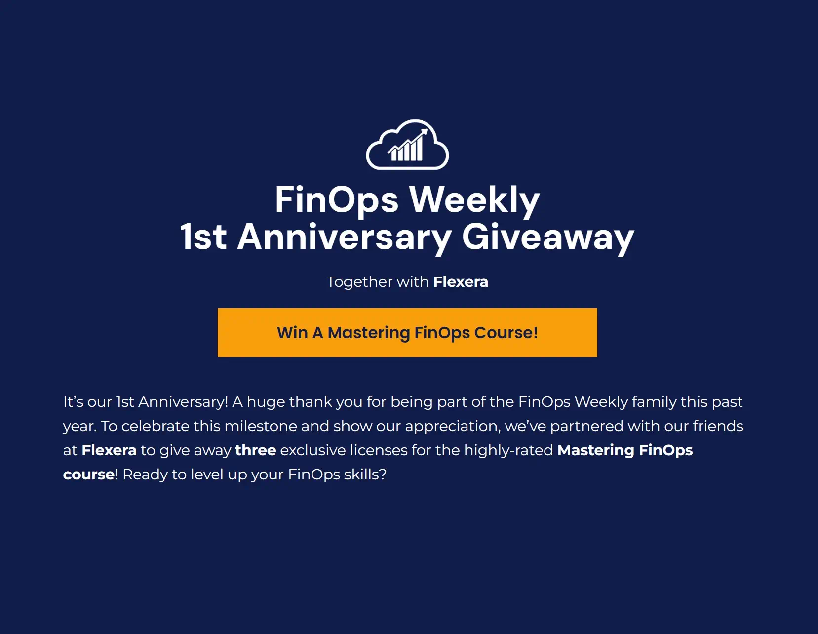 FInOps Weekly anniversary giveaway example